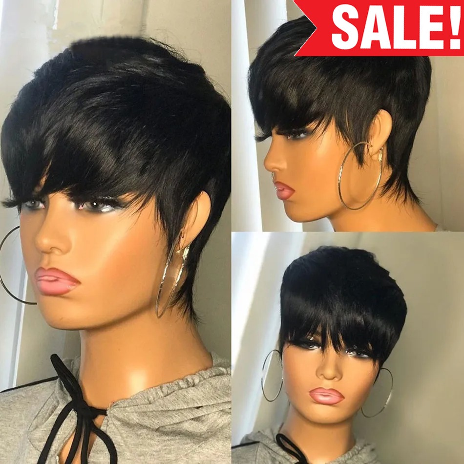 Short Pixie Cut Wig Human Hair Cheap - Kısa, İnsan Saçından Yapılmış Peruklar, Pixie