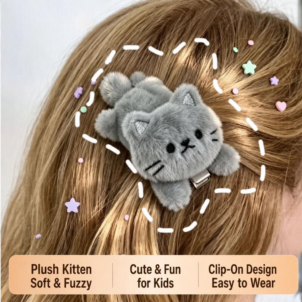 Hair Bundles - Sevimli, kabarık peluş kedi saç tokaları,